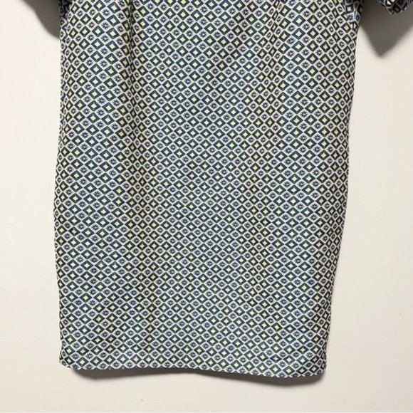Club Monaco Textured diamond print blue yellow shift dress Short sleeves size 6 - Picture 2 of 12
